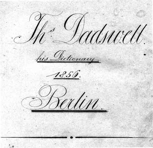 Name page of Thomas Dadswell's German dictionary