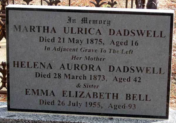 Headstone on grave of Martha Dadswell